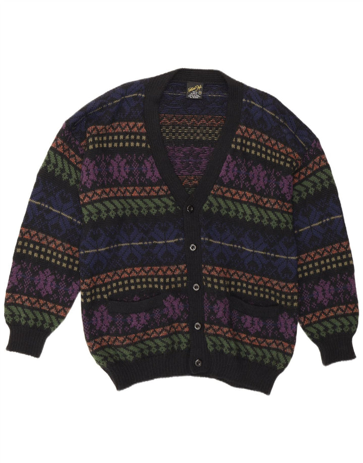 Vintage herre cardigan sweater Medium Flerfarvet Fair Isle Alpaca Uld