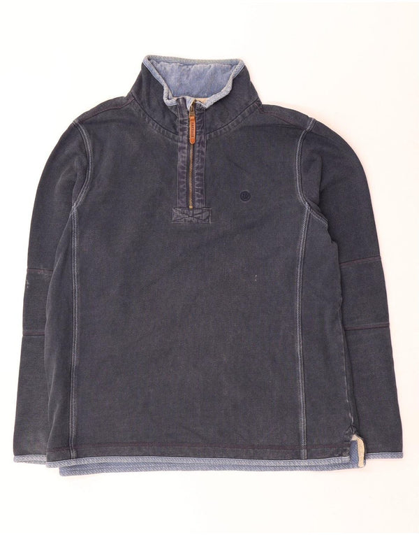 FAT FACE Mens Zip Neck Sweatshirt Jumper Large Navy Blue Cotton