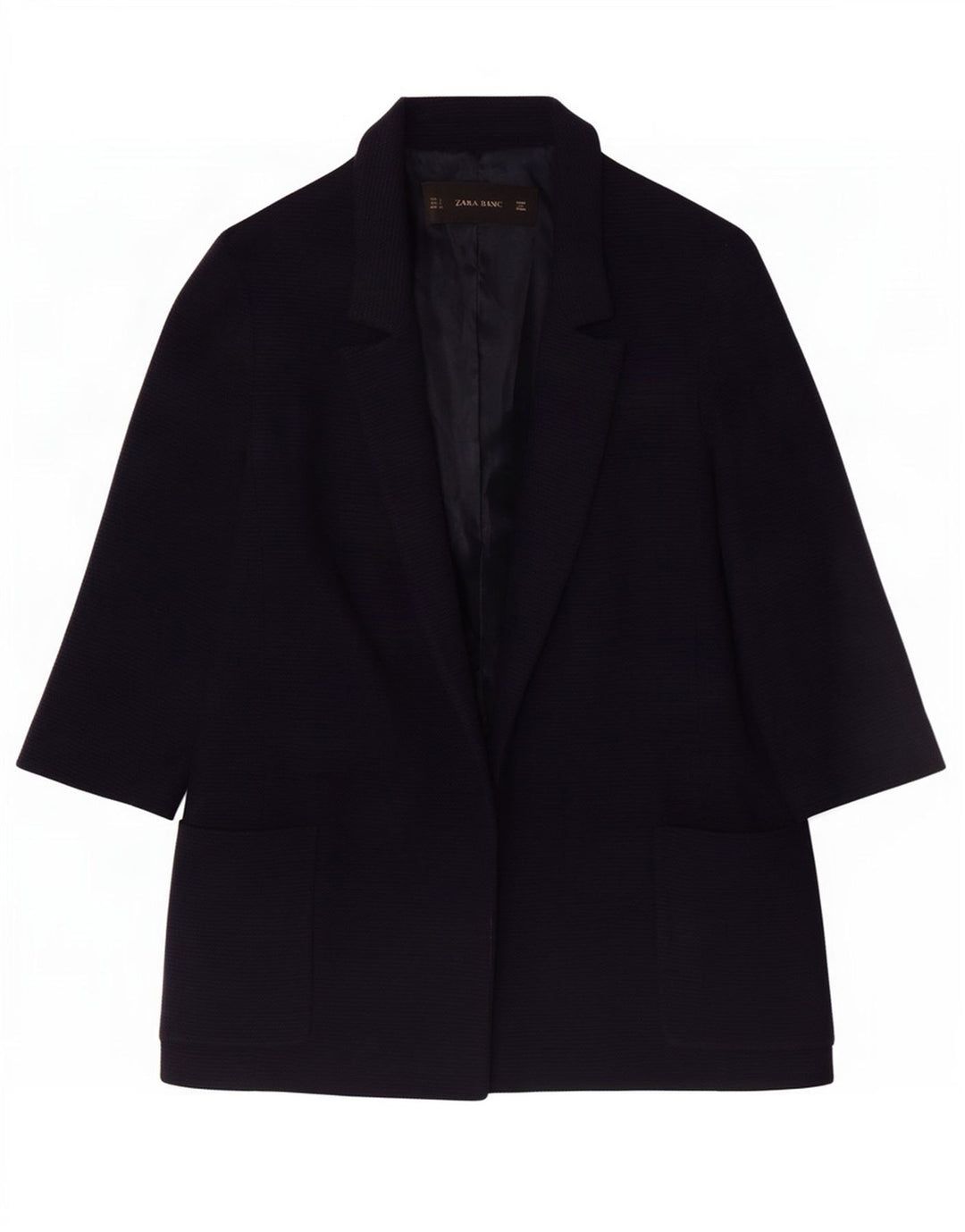 Zara Dame Oversized 3/4 ærmet åben blazerjakke UK 10 Small Navy Blue