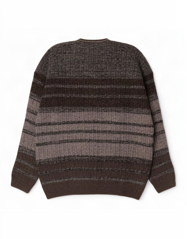 Tris Line Herre V-hals sweater IT 54 XL Grå Stribet Uld