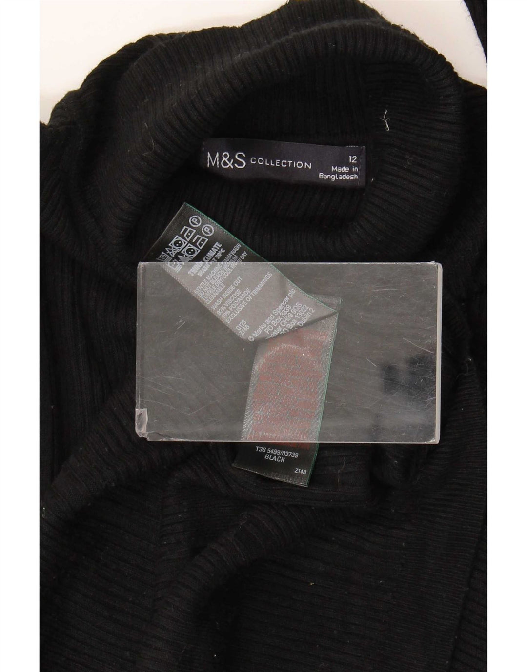 Marks & Spencer Dame Rullehals sweater UK 12 Medium Black Viscose