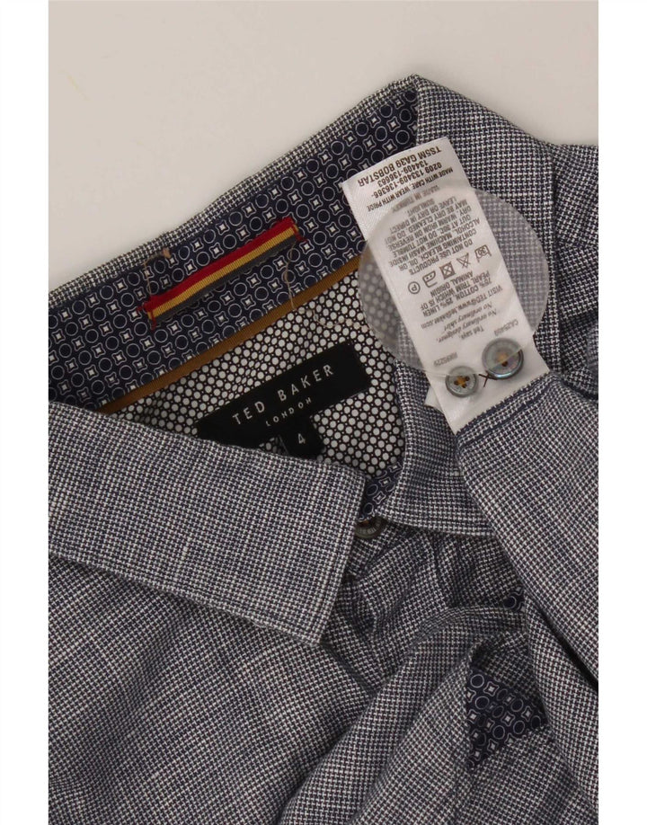 Ted Baker Kortærmet Herreskjorte Størrelse 4 Stor Marineblå Houndstooth Bomuld