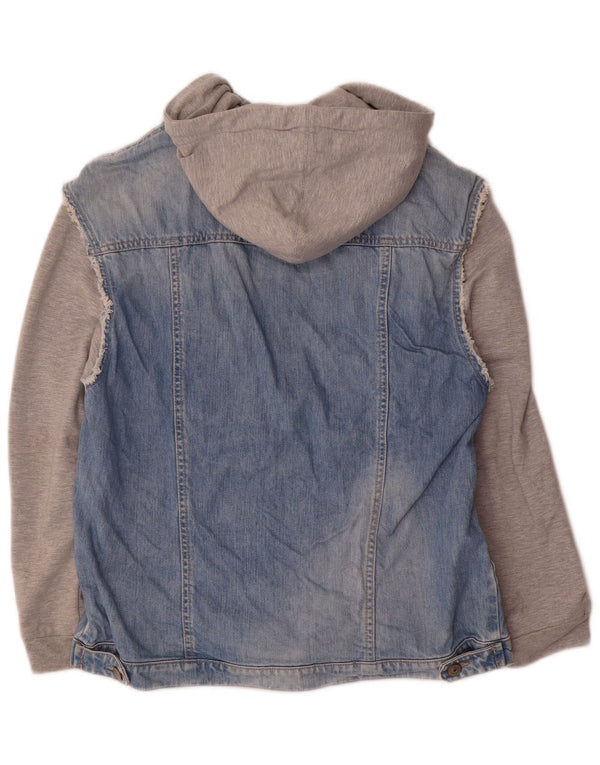 Zara Dame denimjakke med hætte UK 14 Medium Blue Colourblock