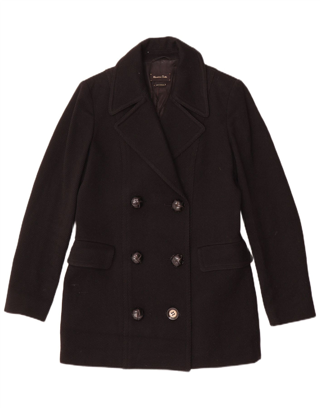 Massimo Dutti Dame Dobbeltradet Frakke EU 38 Lille Sort Uld
