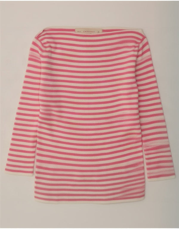Zara Dame Top 3/4 ærme UK 10 Small Pink Stribet