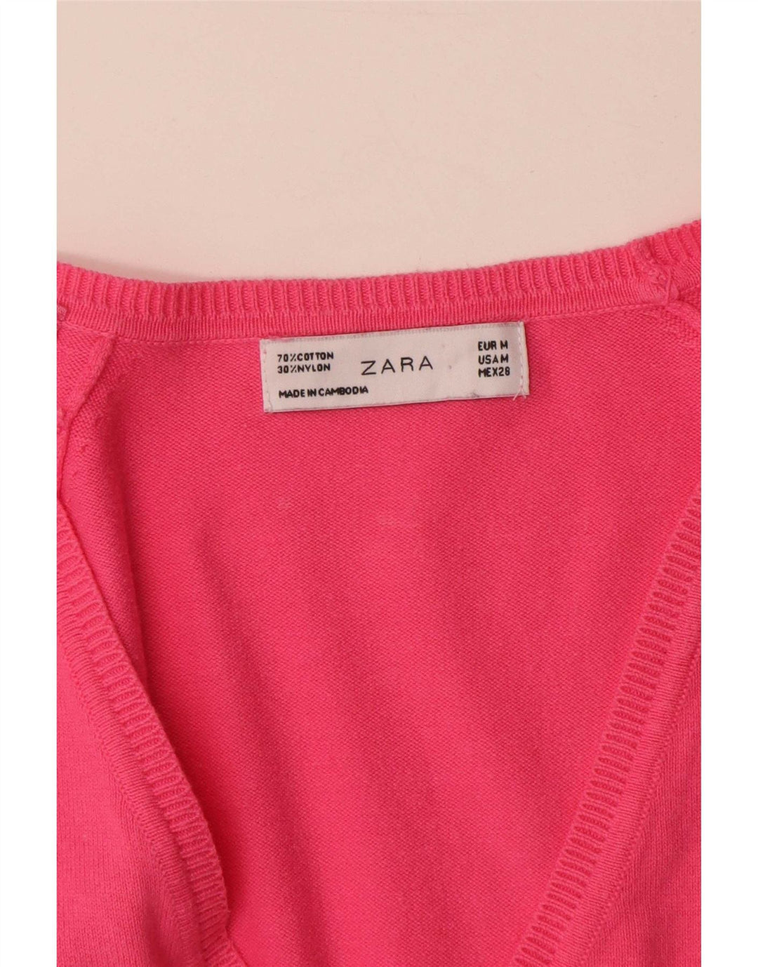 Zara Dame Cardigan Sweater UK 12 Medium Pink Bomuld