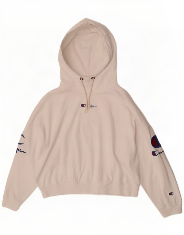 Champion Womens Oversized 3/4 Sleeve Graphic Hoodie Jumper UK 4 XS White