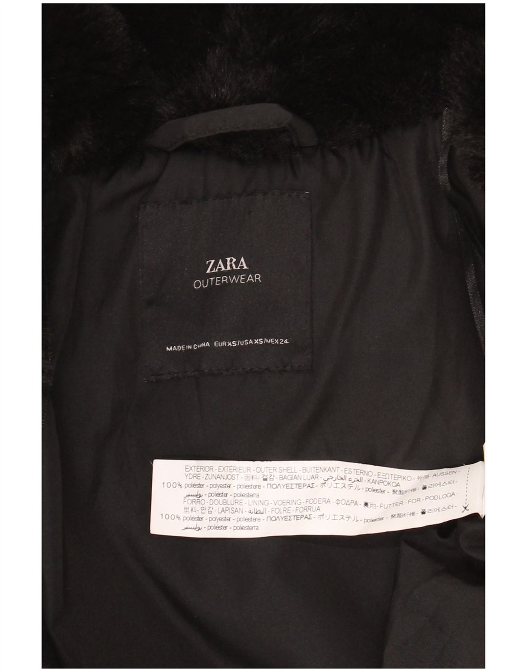 Zara Dame imiteret Pelsjakke UK 6 XS Sort Polyester