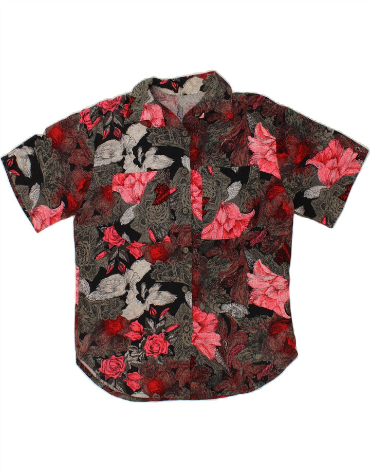 VINTAGE Womens Short Sleeve Shirt UK 12 Medium Red Floral Vintage Vintage and Second-Hand Vintage from Messina Hembry 