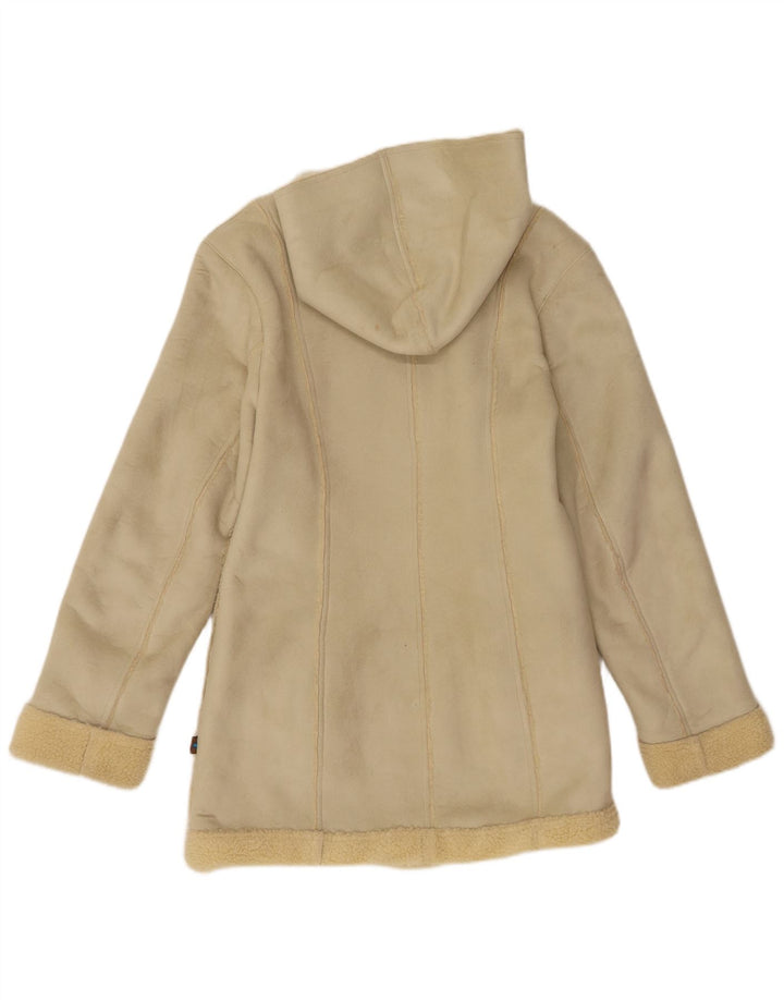 Vintage Sherpajakke med hætte til kvinder UK 14 Stor beige polyester