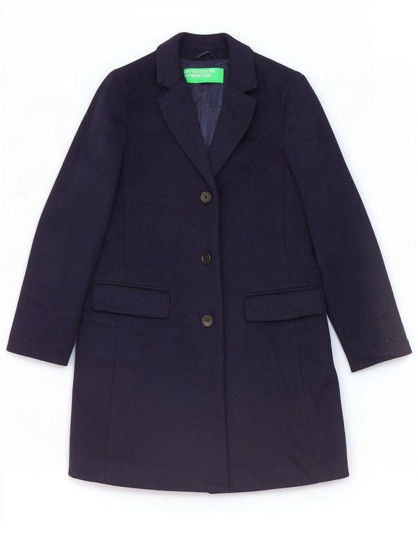 Benetton Dame Overfrakke UK 8 Small Navy Blue Uld