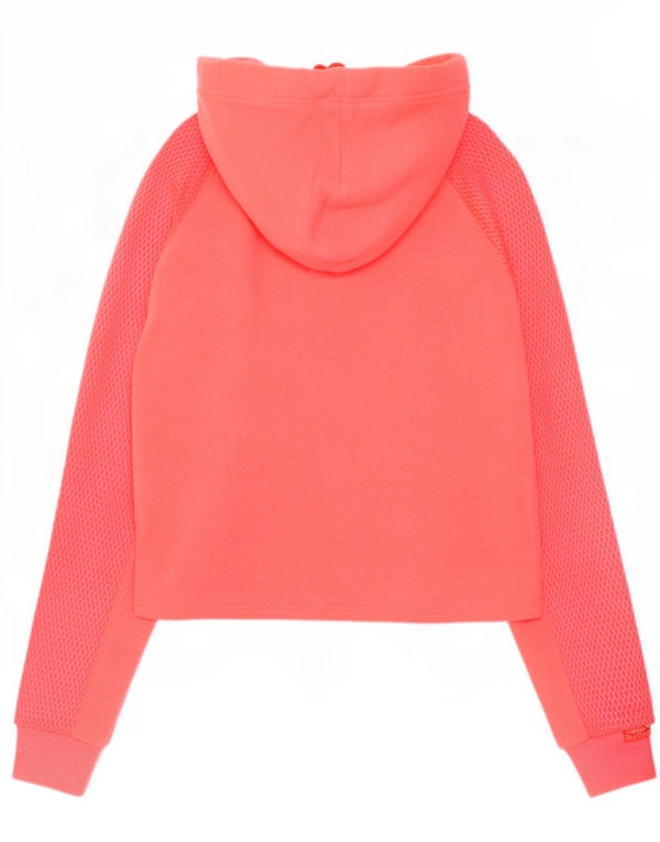 Superdry Womens Crop Graphic Hoodie Jumper UK 12 Medium Pink Polyester
