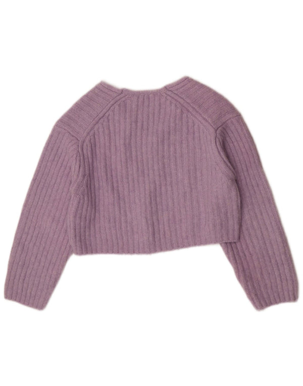 Zara Womens Crop V-hals sweater UK 14 Medium Purple Polyester