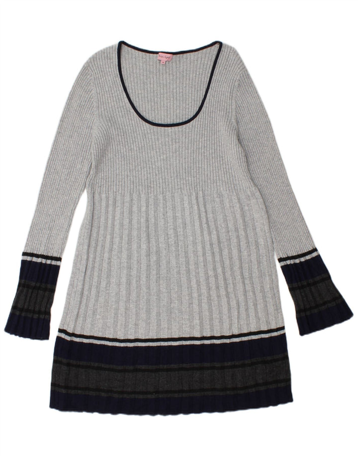 Phase Eight Dame Jumper Dress UK 14 Medium Grey Colourblock Bomuld