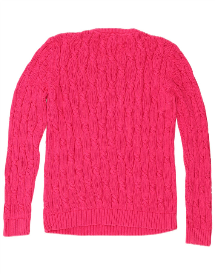 Lands End Womens Crew Neck Jumper Sweater UK 14 Medium Pink Bomuld