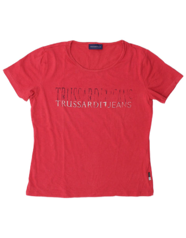 Trussardi Dame Grafisk T-Shirt Top UK 16 Stor Rød Bomuld