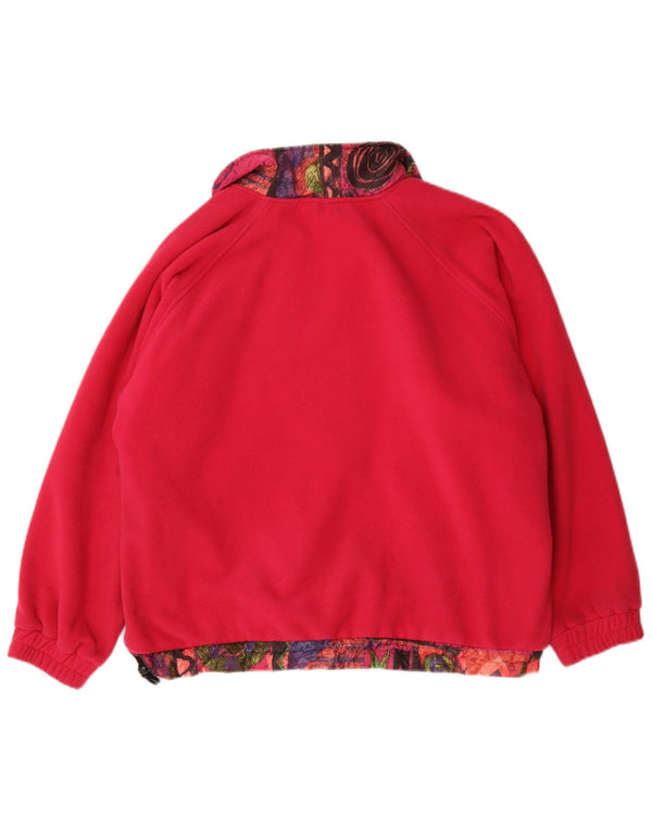 Vintage Dame Oversized Zip Neck Fleece Jumper UK 14 Medium Pink Geometrisk