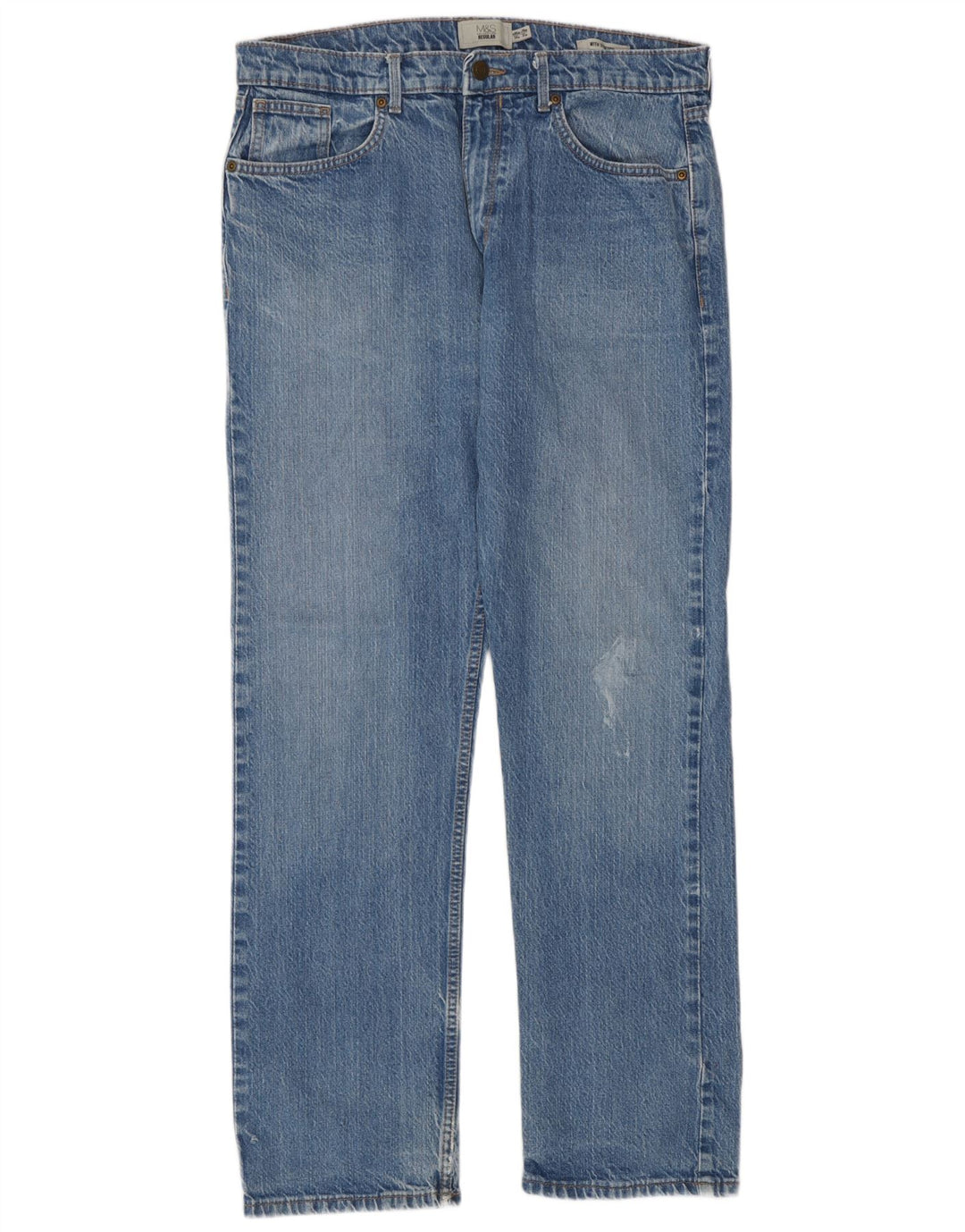 Marks & Spencer Herre Regular Straight Jeans W34 L31 Blå Bomuld