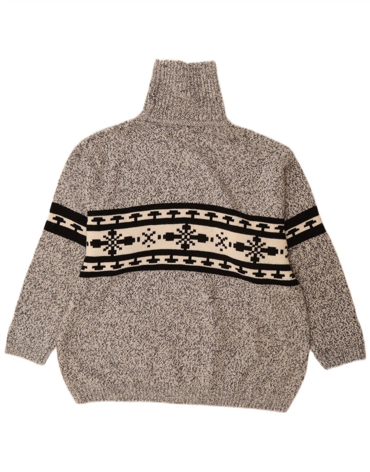 VINTAGE Herre rullehals sweater 2XL Grå Fair Isle Akryl
