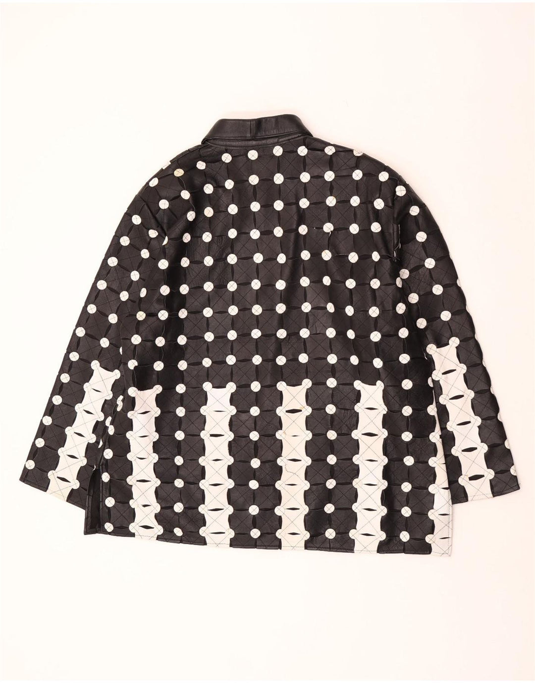 Vintage læderjakke til kvinder UK 18 XL Sort Polka Dot
