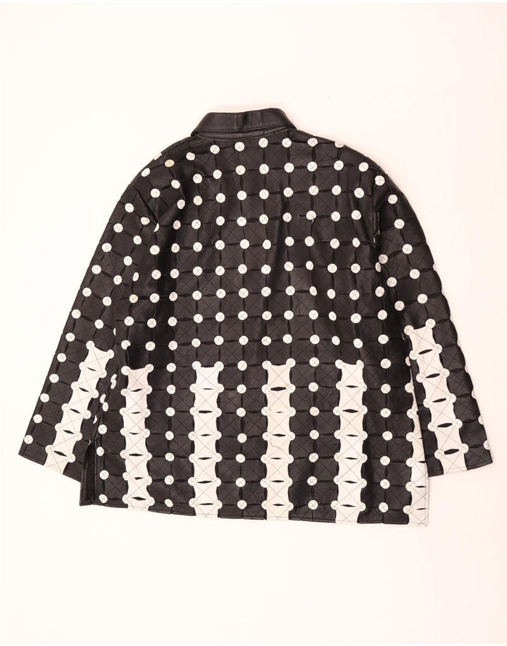 Vintage læderjakke til kvinder UK 18 XL Sort Polka Dot