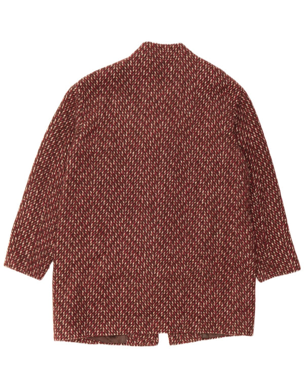 Marks & Spencer Womens Overcoat UK 14 Large Red Chevron Polyester