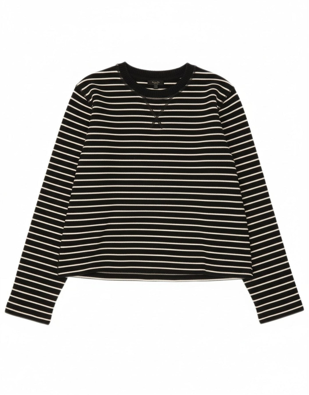 Massimo Dutti Dame Top Langærmet UK 14 Medium Sort Stribet Bomuld