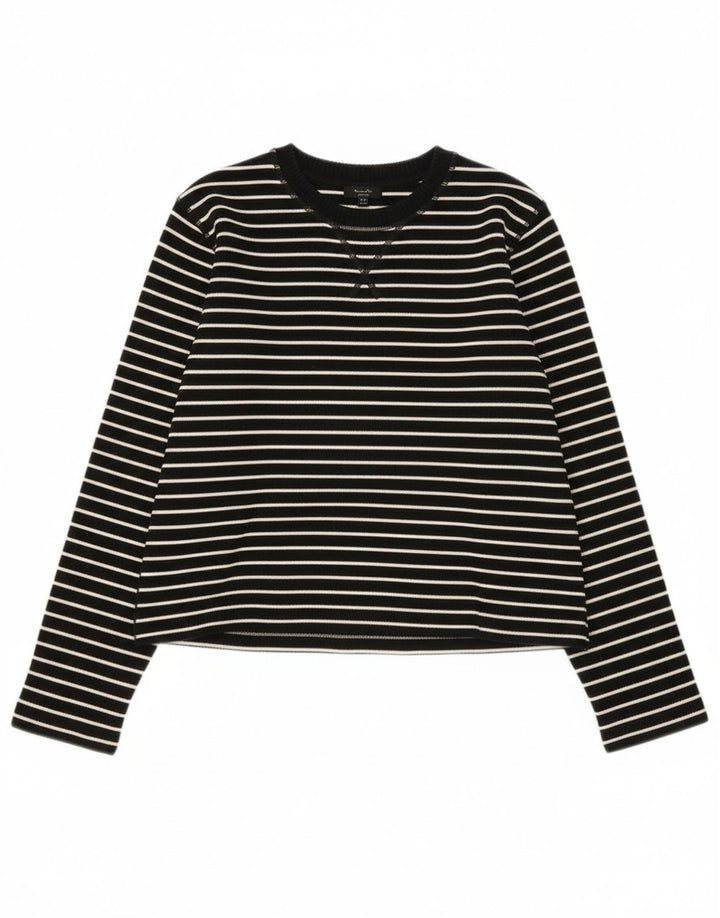 Massimo Dutti Dame Top Langærmet UK 14 Medium Sort Stribet Bomuld
