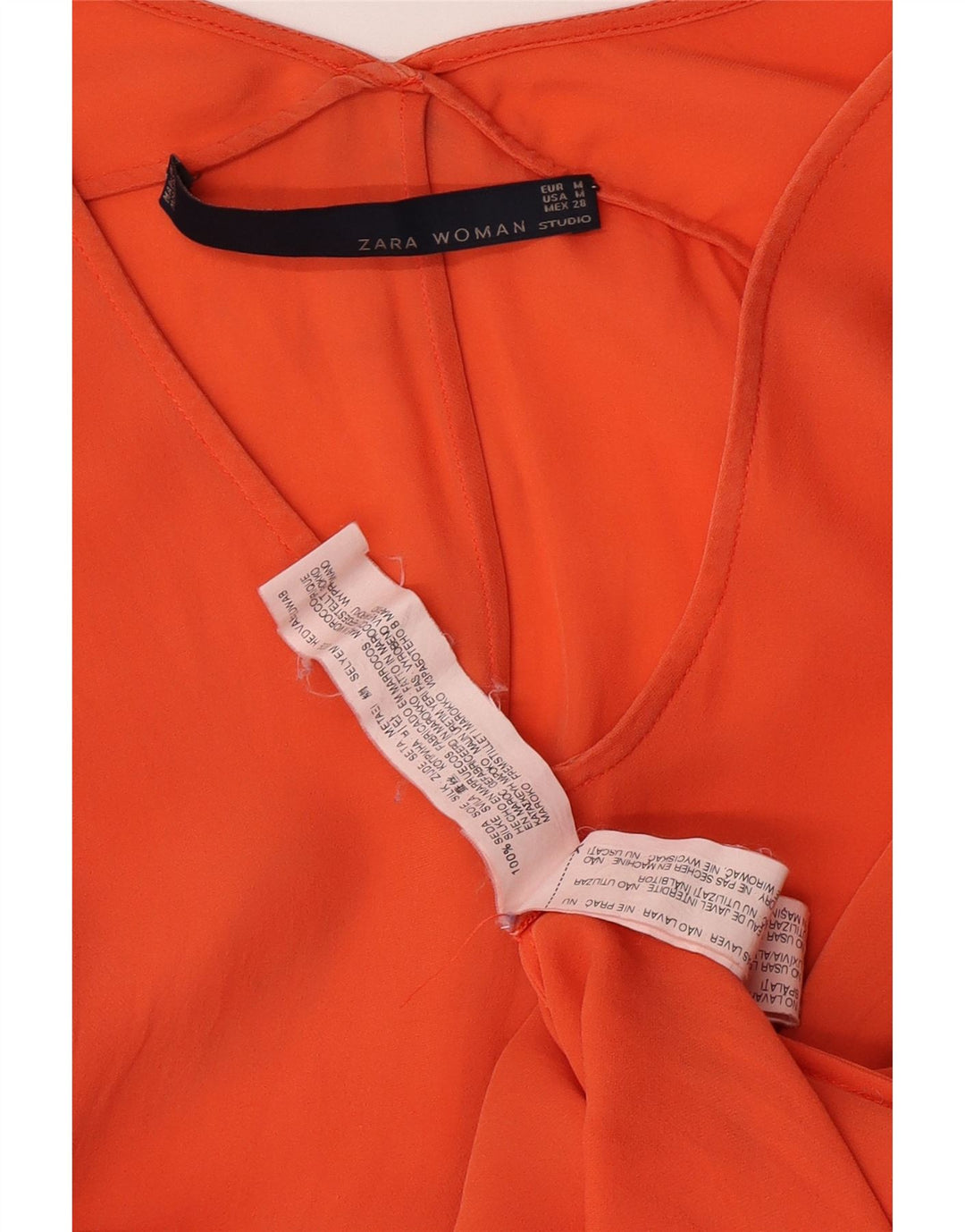 Zara Dame Se Through Kortærmede Maxikjole UK 14 Medium Orange Silke
