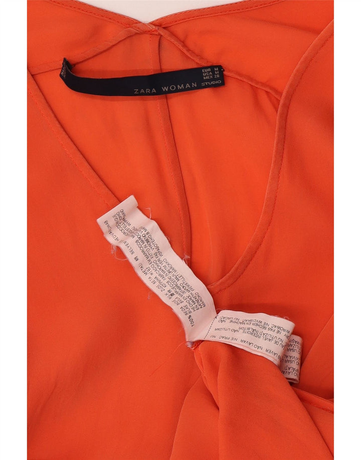 Zara Dame Se Through Kortærmede Maxikjole UK 14 Medium Orange Silke