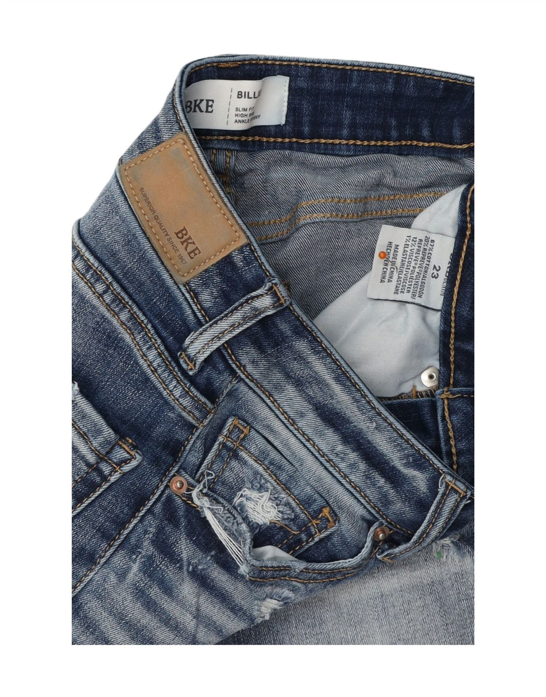 BKE Dame Billie Distressed Slim Fit Skinny Jeans W23 L29 Blå Bomuld