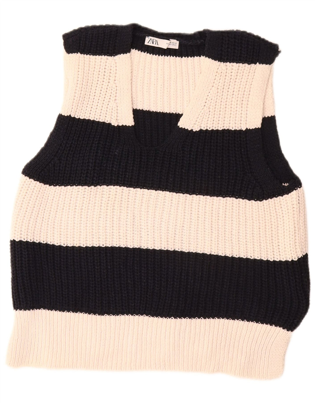 Zara Dame Vest Tank Top UK 14 Medium Off White Stribet polyester