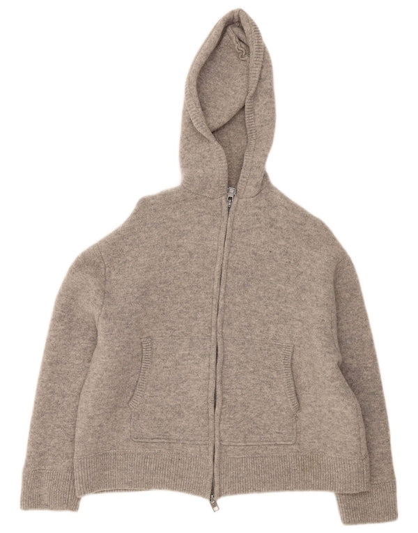Zara Dame Hætte Cardigan Sweater UK 14 Medium Grey Uld