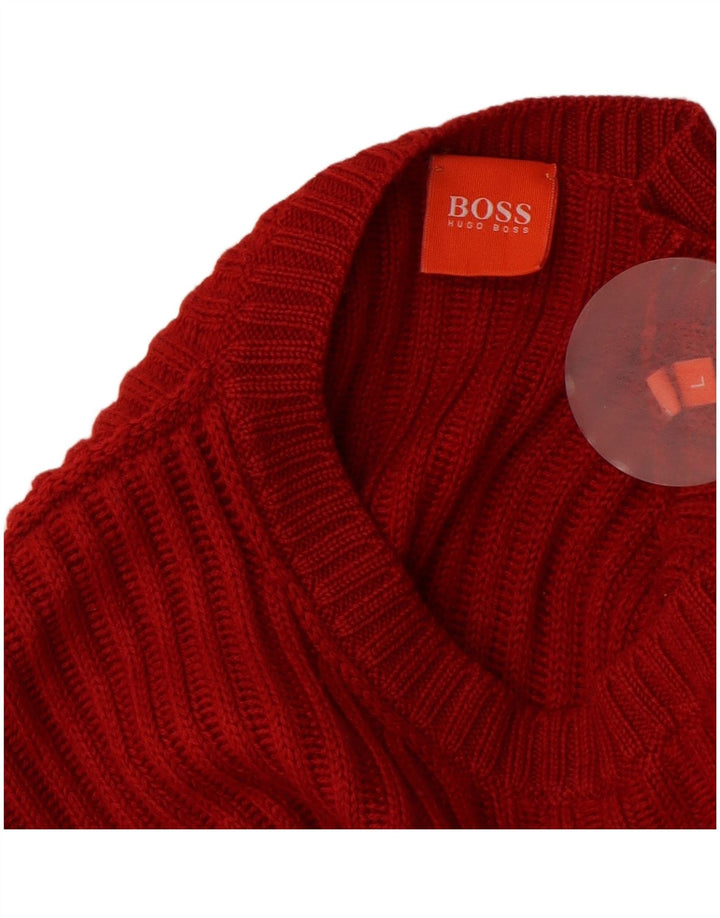 HUGO BOSS Herre sweater med rund hals, stor rød uld