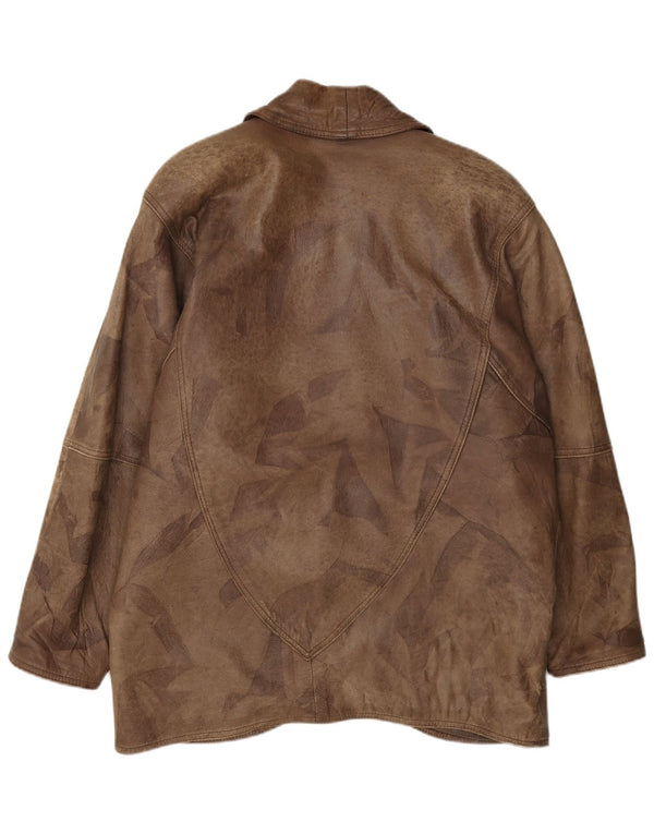 Vintage Womens Double Breasted Leather Jacket EU 42 Large Brown Patchwork