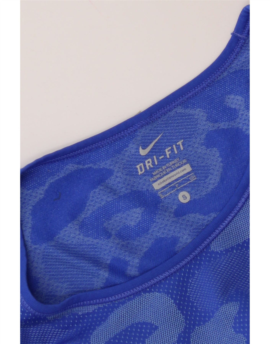 NIKE Dame Dri Fit T-Shirt Top UK 10 Small Blue Camouflage