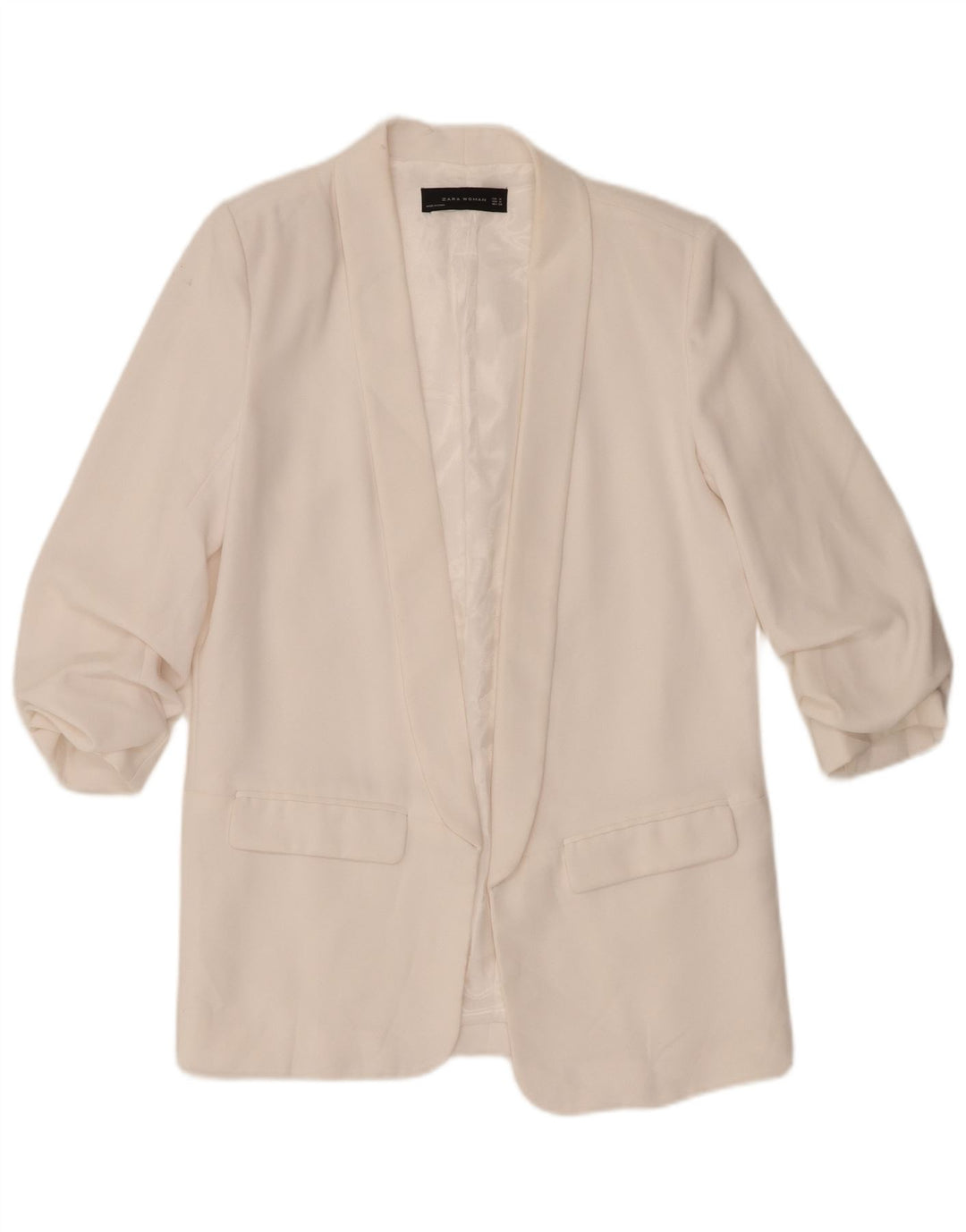 Zara Dame 3/4 ærmet åben blazerjakke UK 14 Medium White Polyester