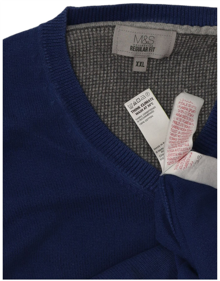 Marks & Spencer Herre Regular Fit V-hals sweater 2XL blå bomuld