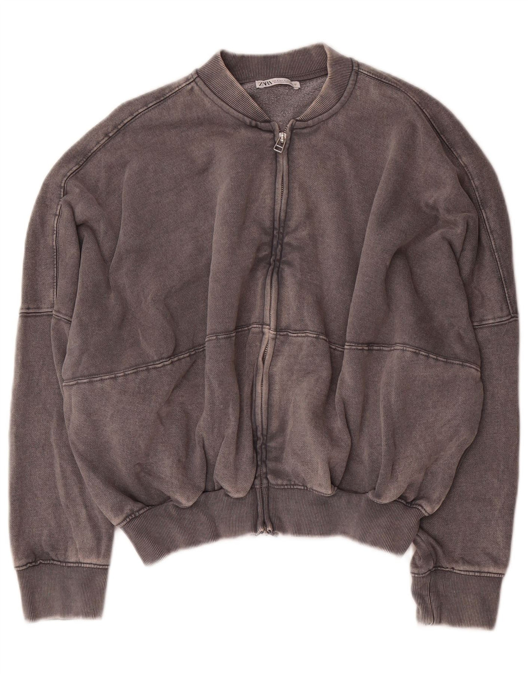 Zara Womens Crop Oversized træningsdragt topjakke UK 10 Small Grey Bomuld