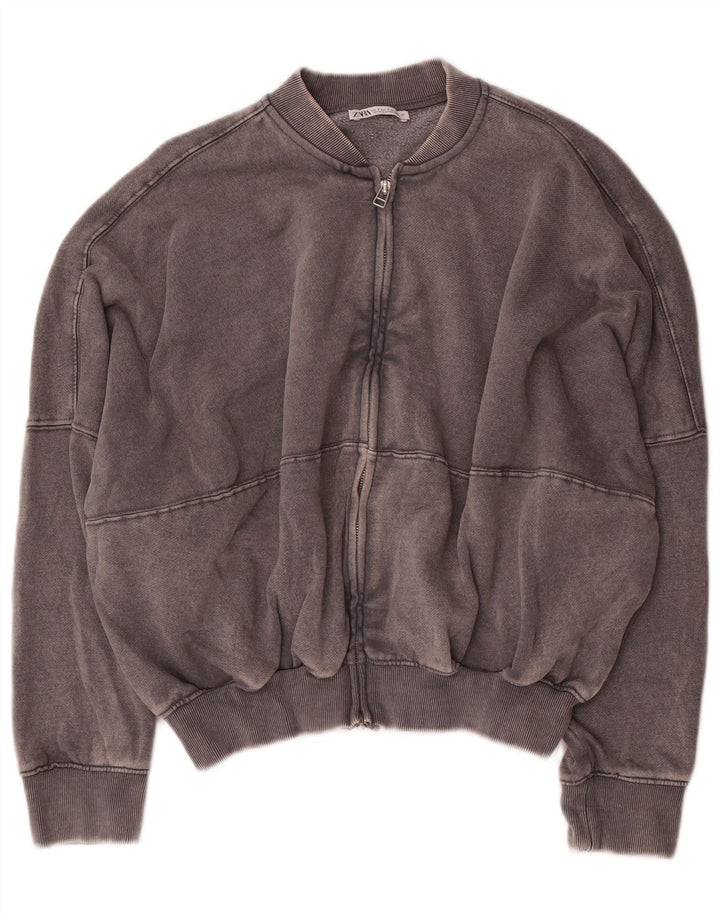 Zara Womens Crop Oversized træningsdragt topjakke UK 10 Small Grey Bomuld