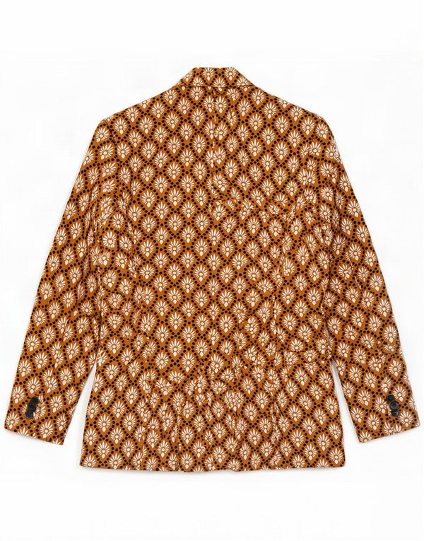 Zara Womens Double Breasted Blazer Jacket UK 18 XL Brown Geometric