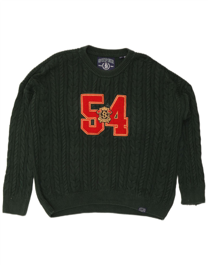 SUPERDRY Dame Oversized Boat Neck Jumper Sweater UK 16 Large Green