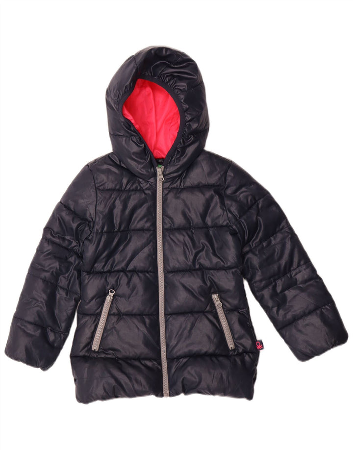 BENETTON Polstret hættejakke til piger 4-5 år XS Marineblå polyester
