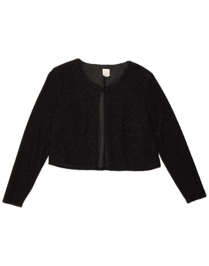 VINTAGE Bolerojakke til kvinder UK 12 Medium Black Flecked Nylon