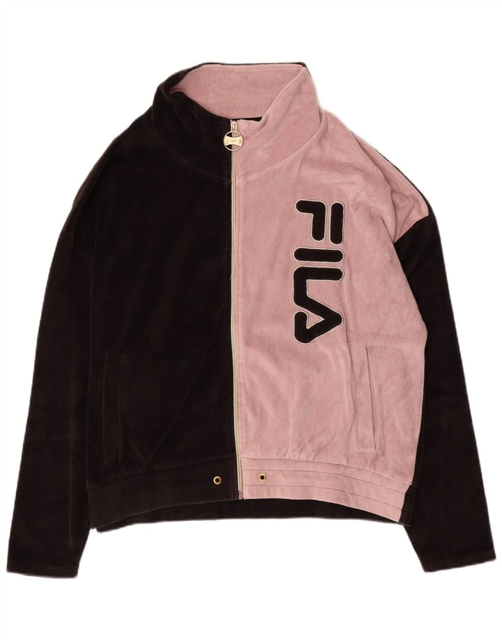 Fila Dame Oversized grafisk træningsdragt Top Jacket UK 18 XL Sort