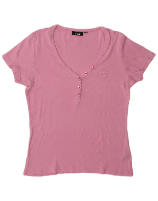 Fila Womens T-Shirt Top UK 14 Medium Pink Cotton