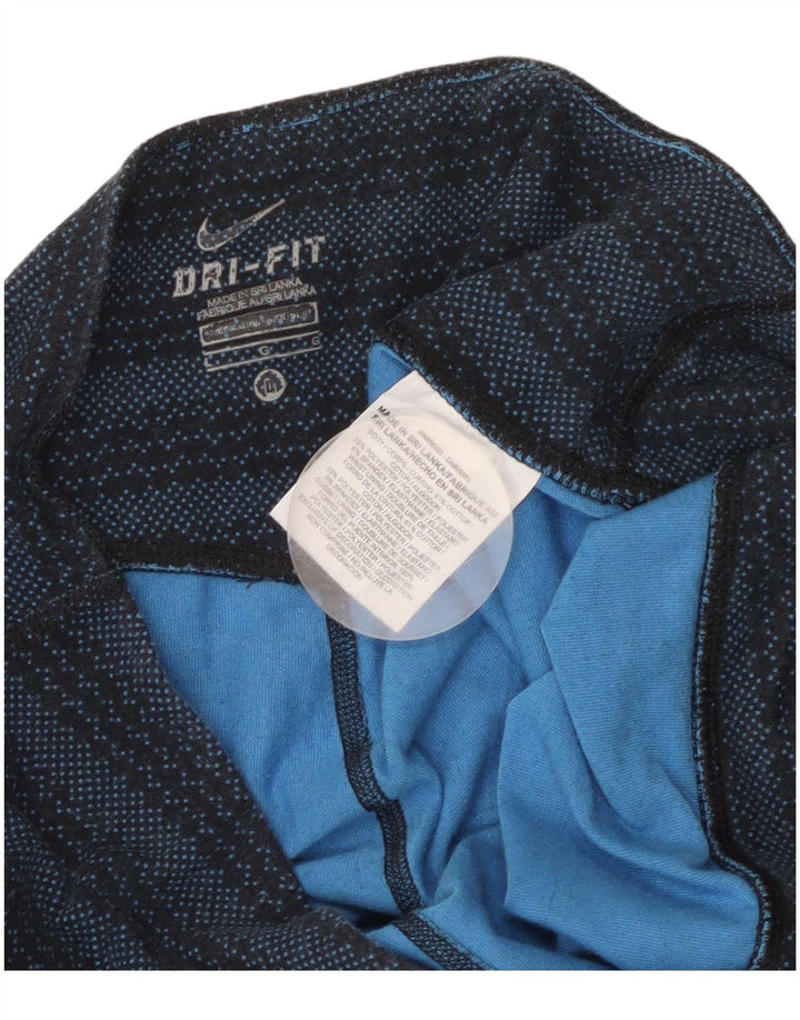NIKE Dame Dri Fit Capri Leggings UK 14 Stor marineblå stribet bomuld