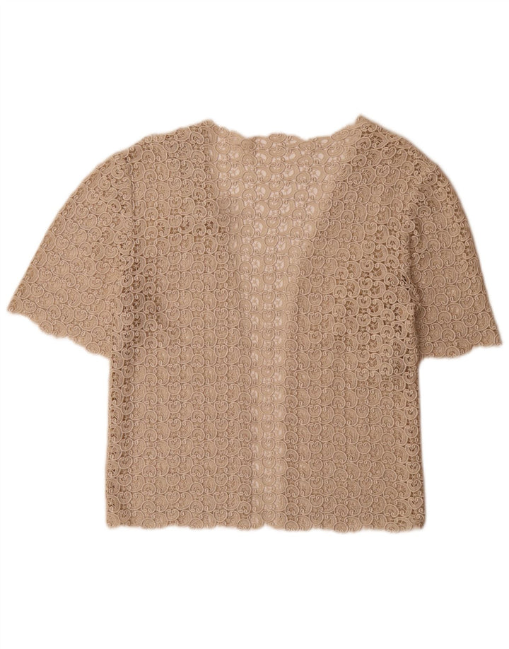 Vintage Dame Open Cardigan Top UK 12 Medium Beige Paisley