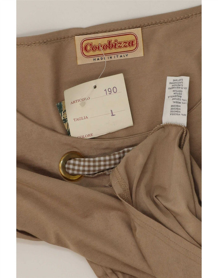 Vintage langærmet bodysuit til kvinder UK 14 Stor beige viskose