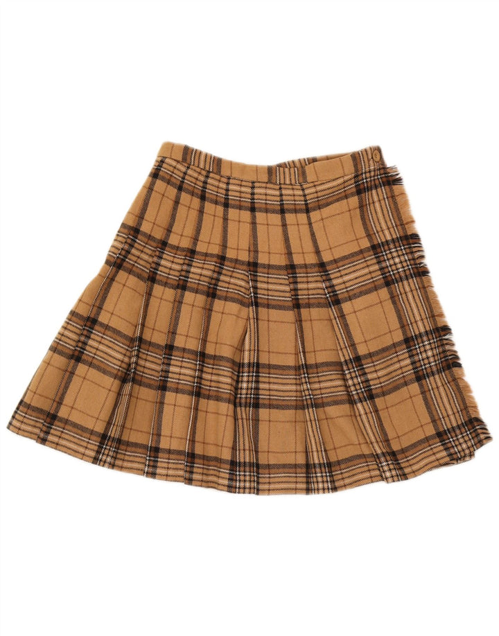 Vintage slå-om nederdel til kvinder W26 lille brun plaid